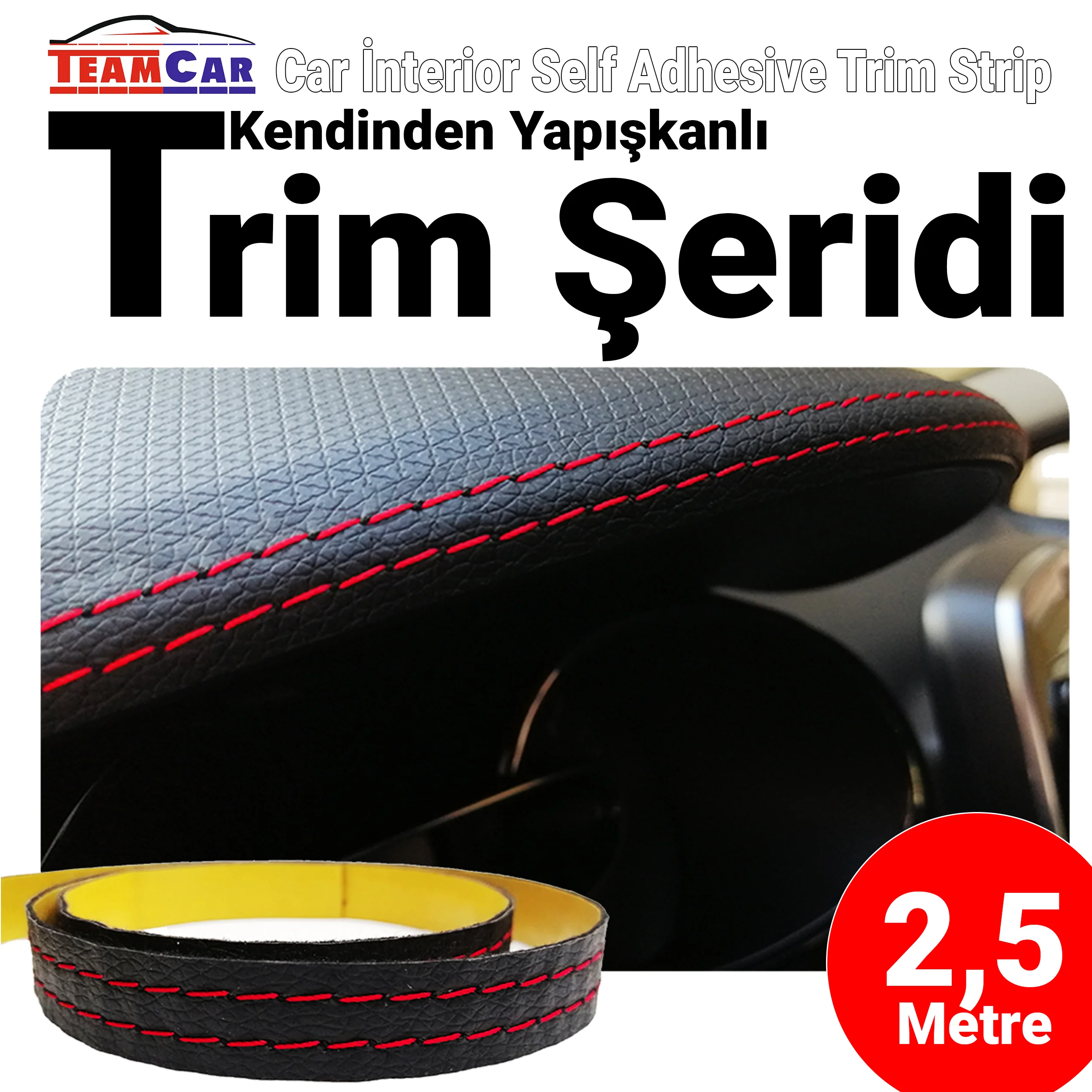 TRİM ŞERİT DERİ DİKİŞ DESENLİ YAPIŞMA 2,50 MT 