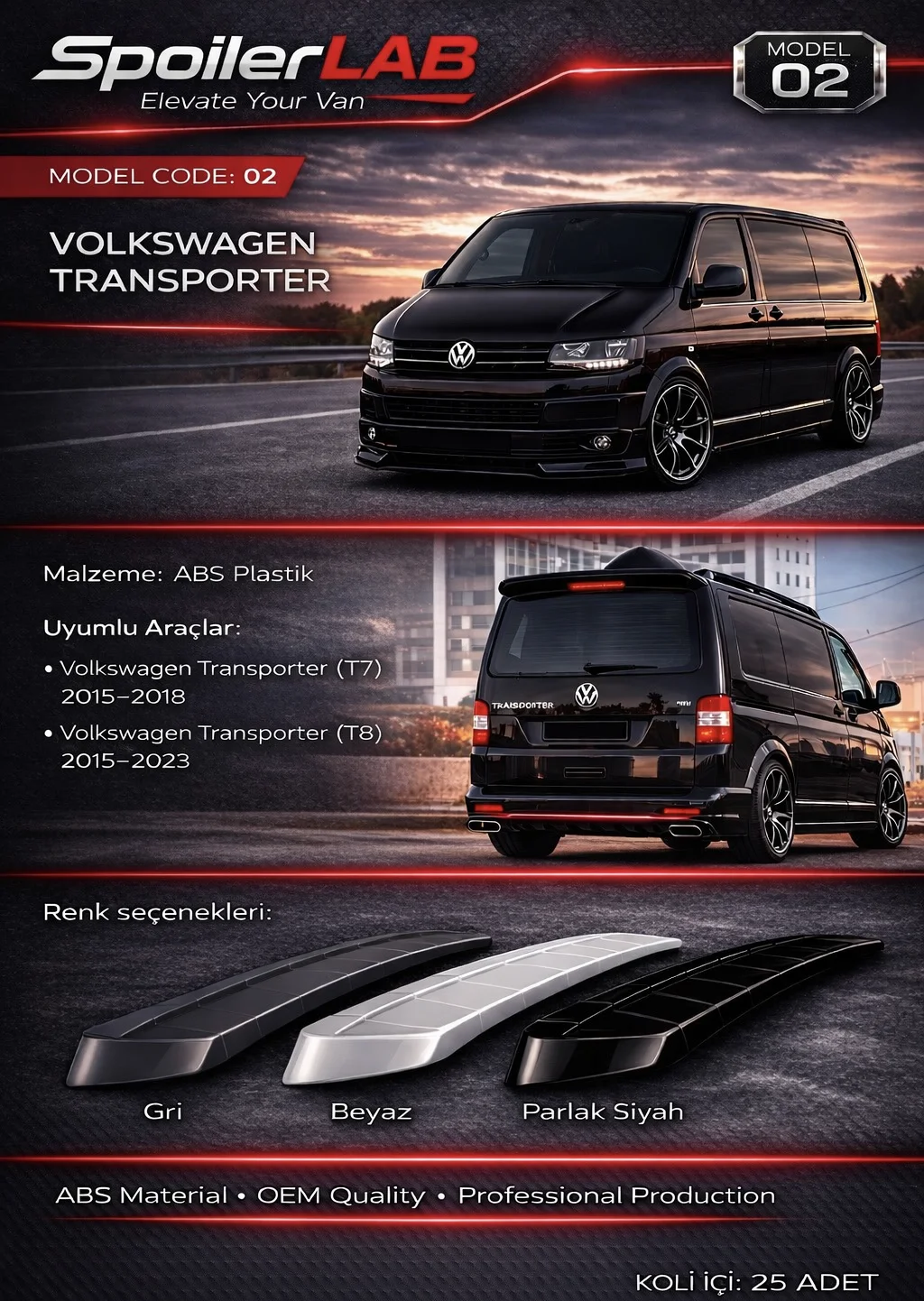 SPOİLER ABS PİANO BLACK NO:2  VW T7-T8 14-23