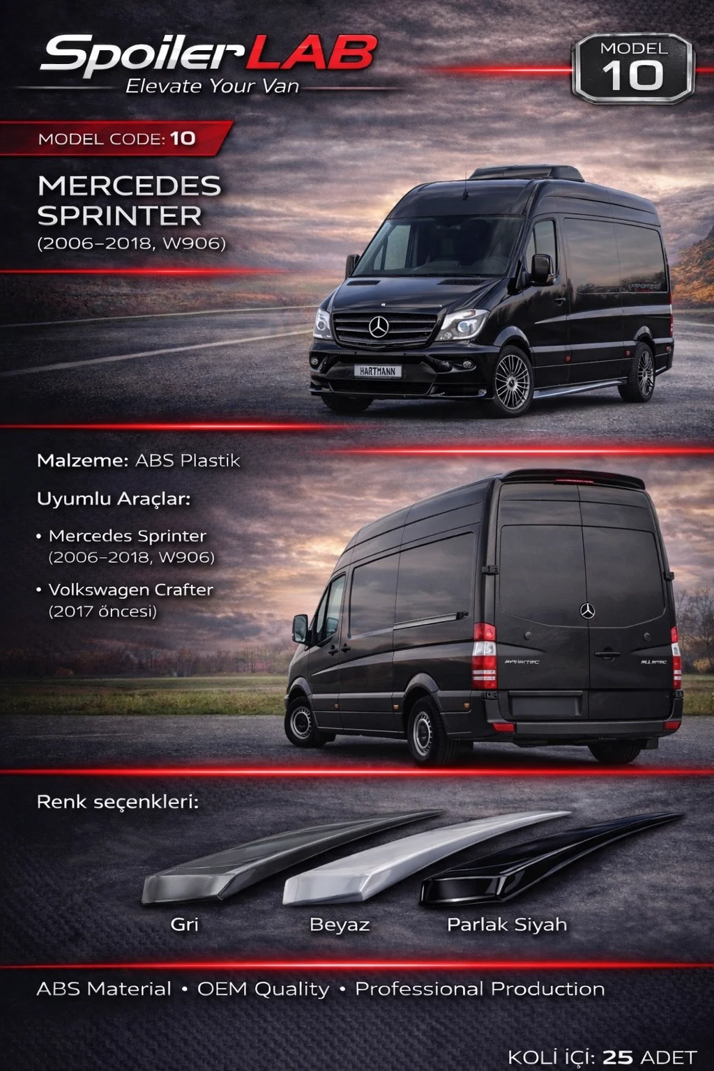 SPOİLER ABS PİANO BLACK NO:10  SPRINTER - CRAFTER 06-18
